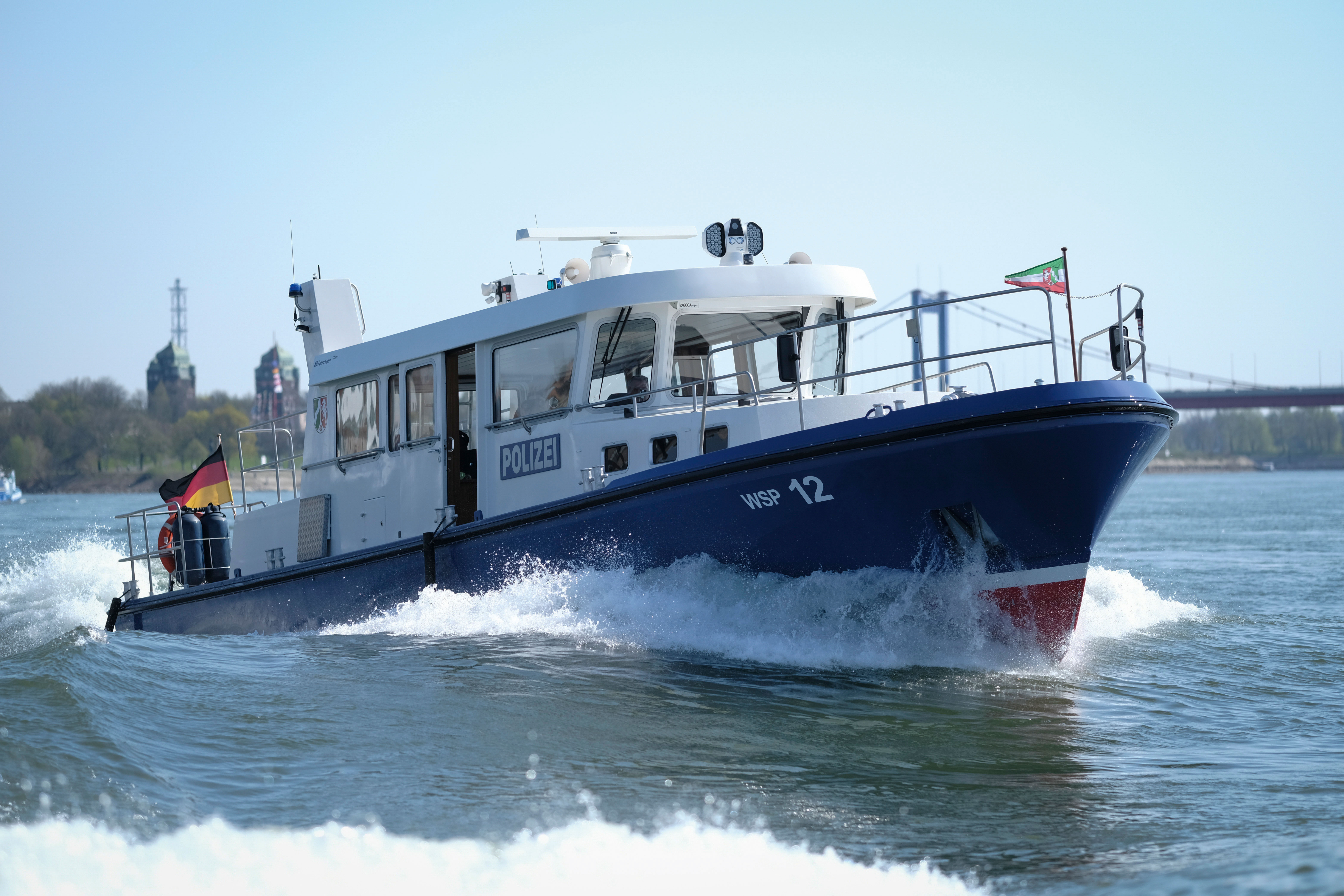 Water police today: a modern patrol boat on the Rhine near Duisburg